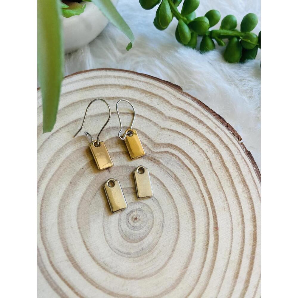 Small Gold And Silver Tone Rectangular Tag Earrin… - image 7